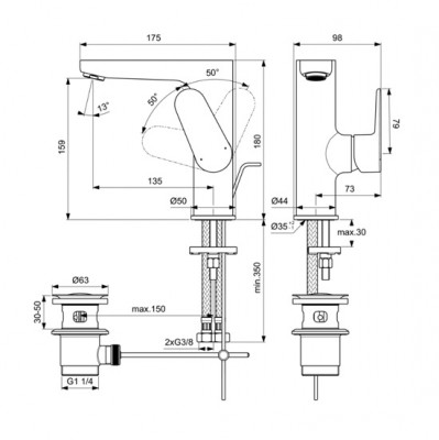 BATERIE LAVOAR H155 CERAFINE O SILK BLACK,CU PIPA INALTA SI VENTIL METALIC